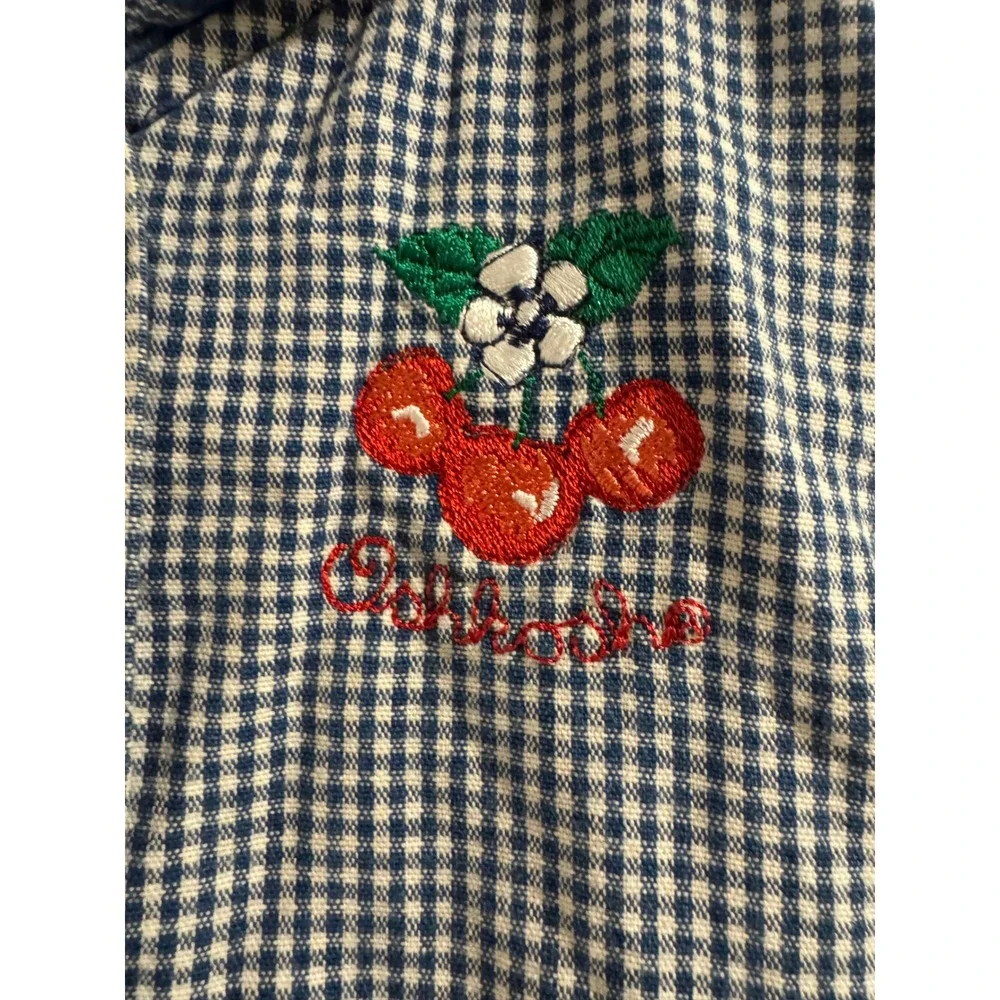 OshKosh B'gosh Vintage 1990s Dress Cherry Embroidery Size 6X Blue White Girls